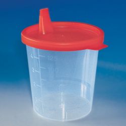 Urinbecher 125 ml mit Schnappdeckel rot