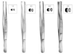 Faden-Pinzette, schmal, gerade, senkrecht gerillt, 14,5 cm, HEBU